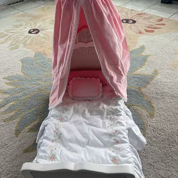American Girl Pink and White Doll Canopy Bed